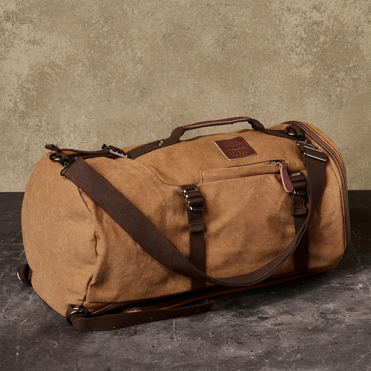 Personalized Backpack Duffel Bag - Tan Hide